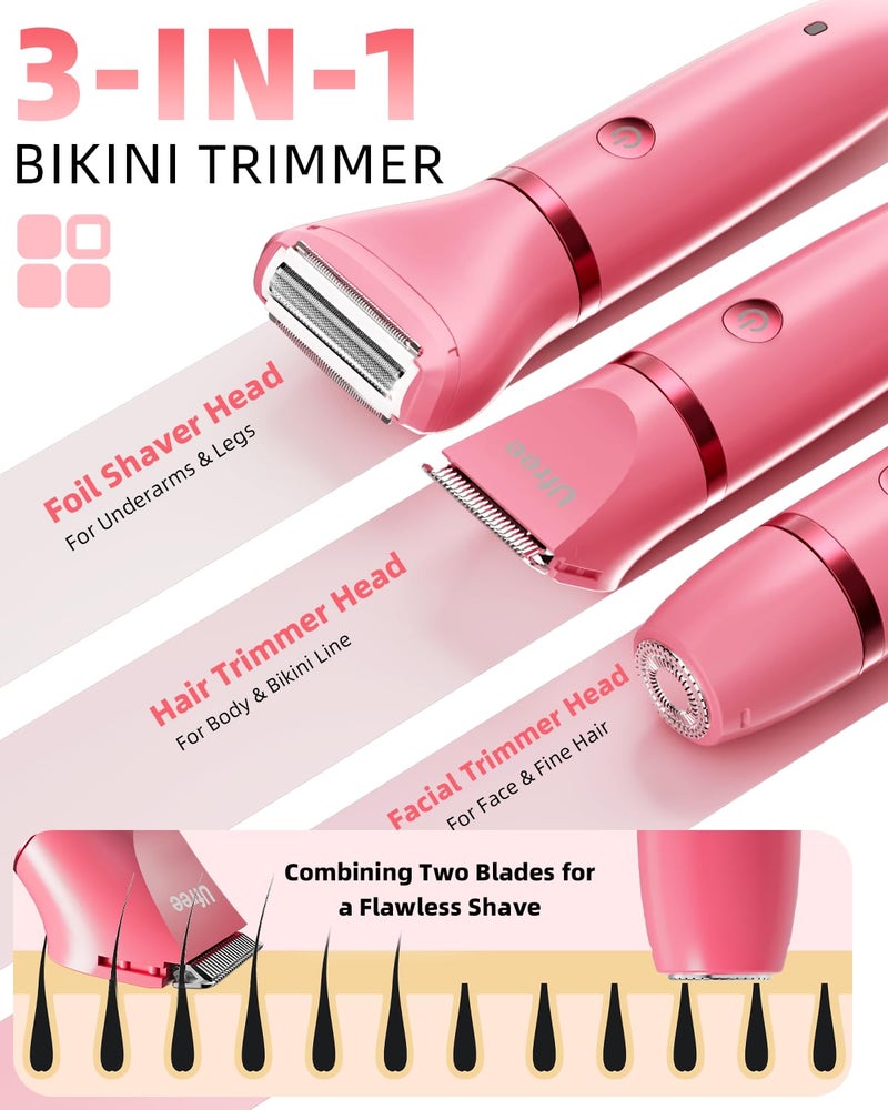 UFREE Bikini Trimmer Electric Razors for Women, Rechargeable Pubic Hair Trimmer Electric Shaver for Legs Body Hair, Bikini Shaver IPX7 Waterproof, Rose Red - Image 2